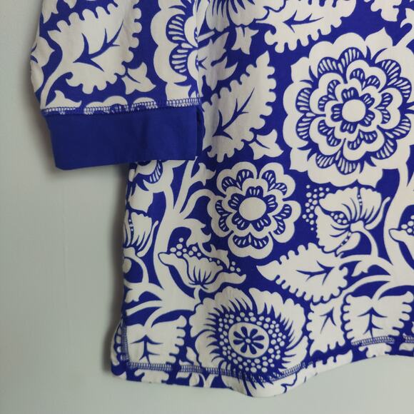 T by Talbots Women's Plus Sz 1X Petite Blue White Floral Top UPF Stretch Bamboo - Picture 3 of 6